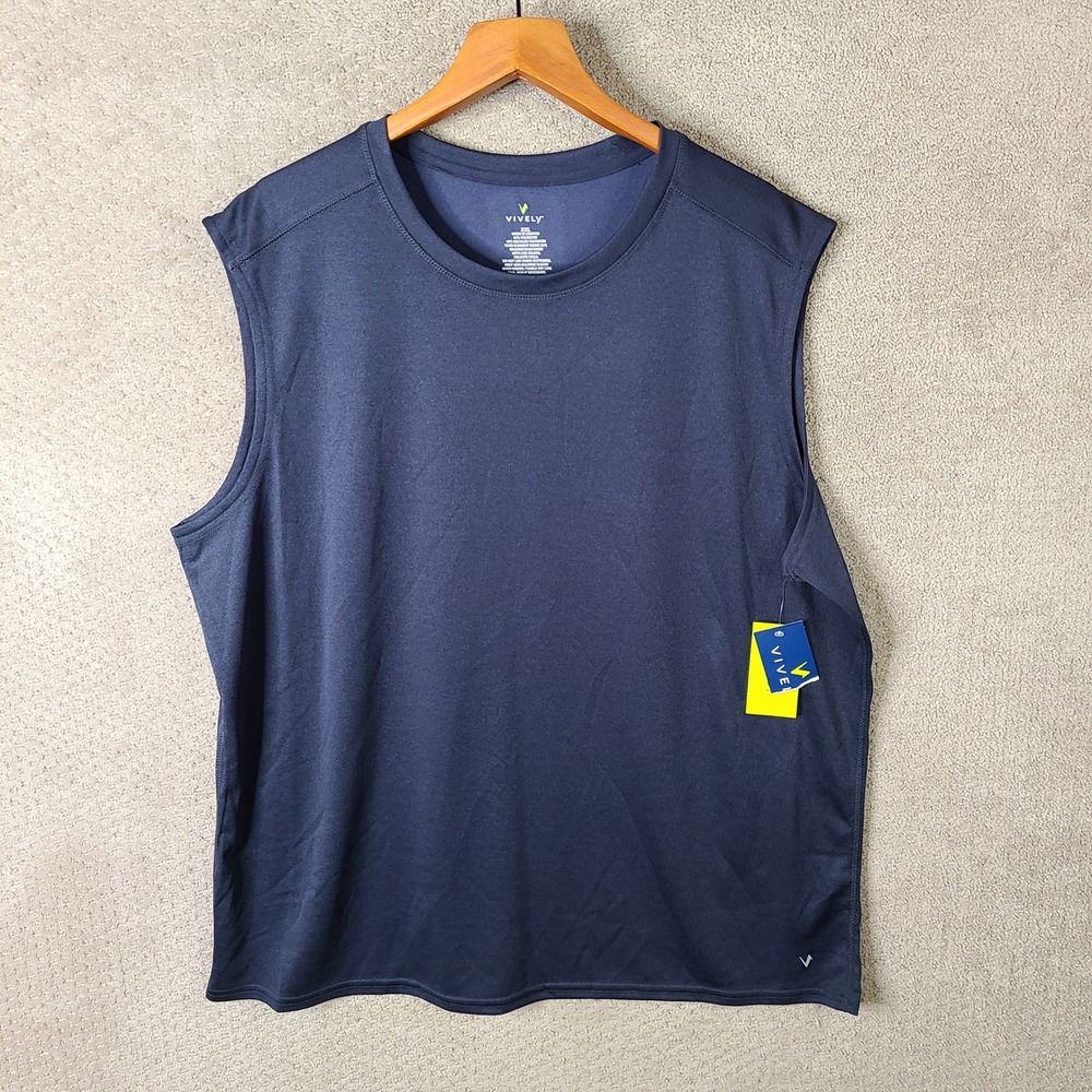 VIVELY Shirt Mens XXL Blue Sleeveless Athletic Tank‎ Top Workout Performance NEW
